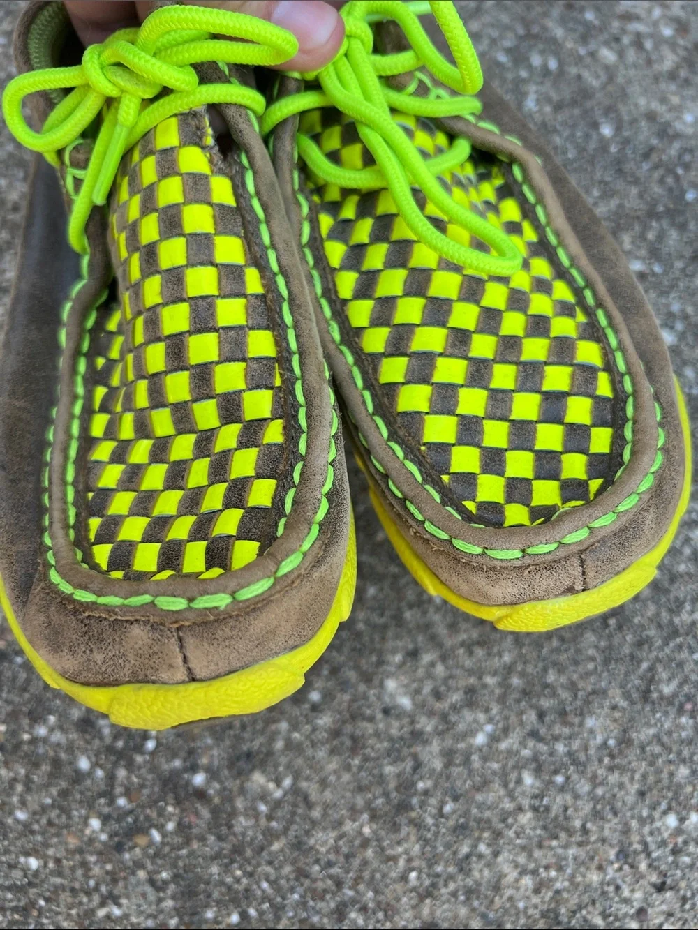 Twisted X Neon Yellow and Brown Woven Kids Moccasins